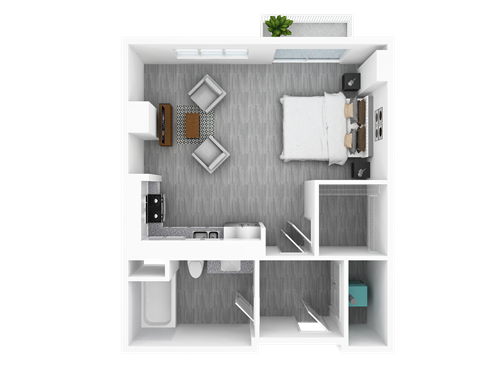 Studio, 524 sq ft, Elm Floorplan at The Whit in Indianapolis, IN 46204